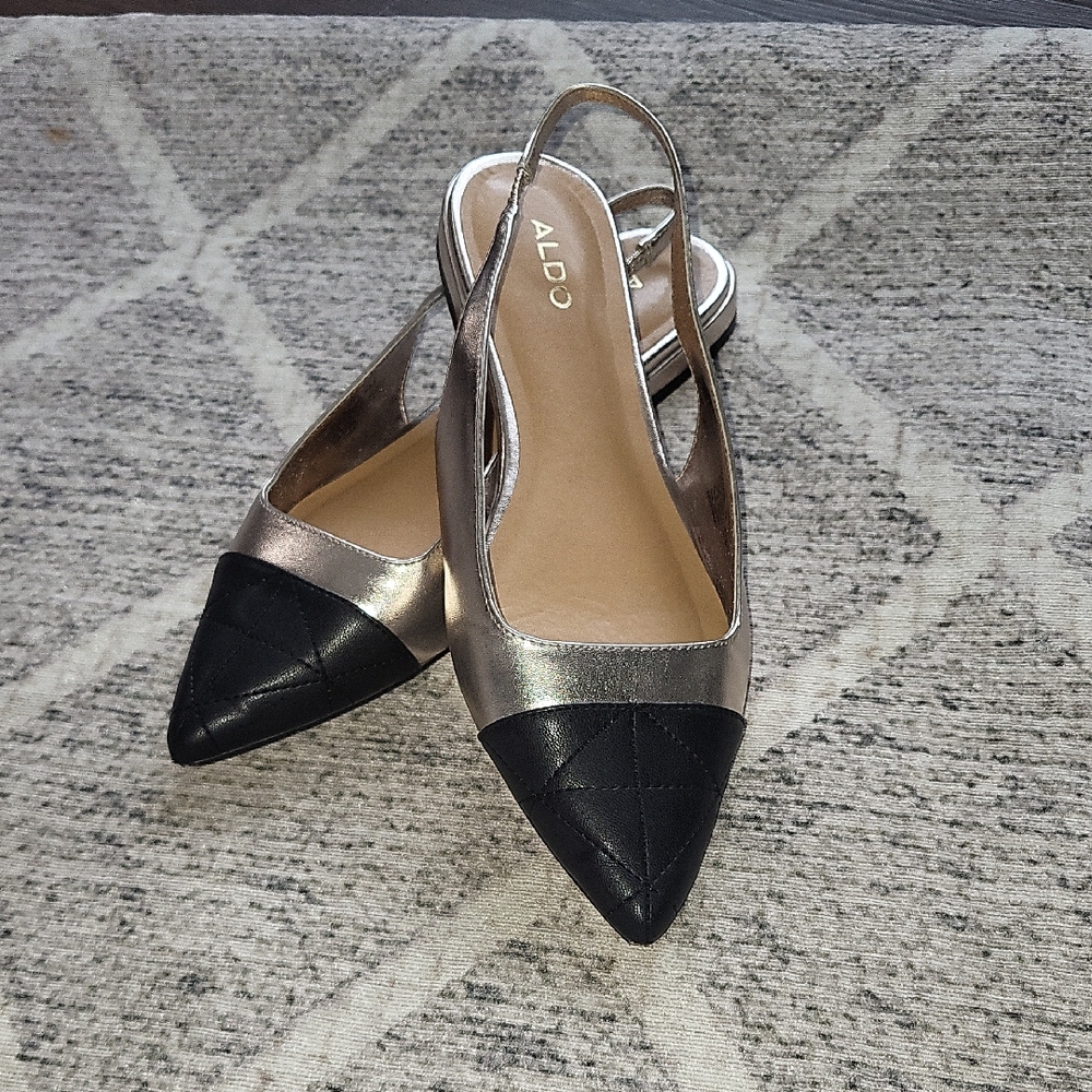 Aldo Metallic Silver and Black Pointed Heels